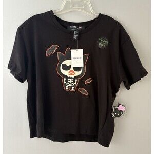 Hello Kitty Friends Forever 21 Halloween PJ Top M Black Glows in Dark Skeleton